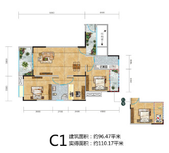 96.47㎡C1户型