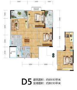 D5 两室两厅 69.93㎡