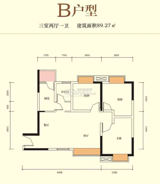 3期B 3室2廳1衛(wèi) 89.27㎡戶型圖