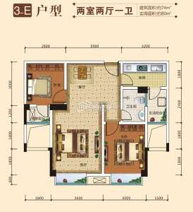 3-E 兩室兩廳一衛(wèi) 74㎡