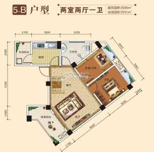 5-B 兩室兩廳一衛(wèi) 86㎡