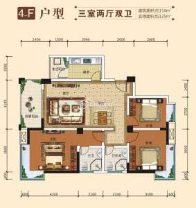 4-F 三室兩廳兩衛(wèi) 114㎡