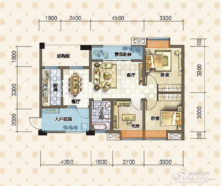 A2 三室两厅单卫 88.60㎡户型图