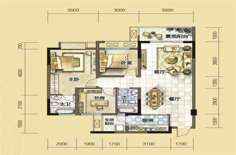 99.51㎡E1户型户型图