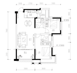 B4 两室两厅两卫 92㎡