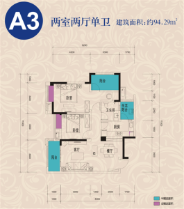 1-4#高层 A3 两室两厅一卫 94.29㎡