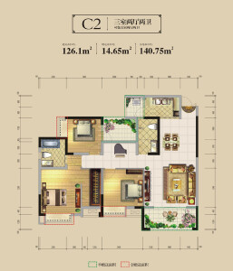 C2 三室两厅两卫 126.1㎡