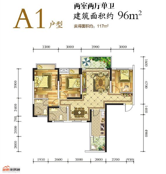 96㎡A1户型户型图
