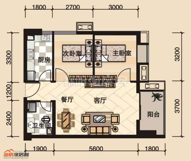 B10-2室2厅1卫-70.24㎡户型图
