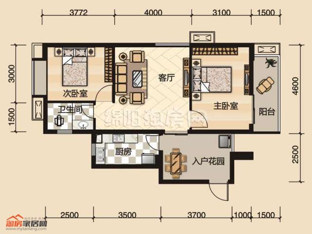 B1-2室2厅1卫-80.19㎡户型图
