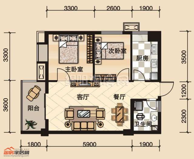B3-2室2厅1卫-73.61㎡户型图