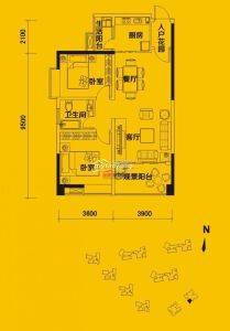 R3 两室两厅一卫 87.57㎡