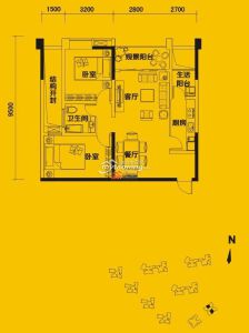 R2'两室两厅一卫 90.74㎡