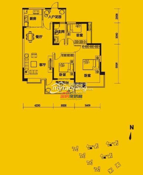 p3偶数层三室两厅一卫110.62㎡户型图