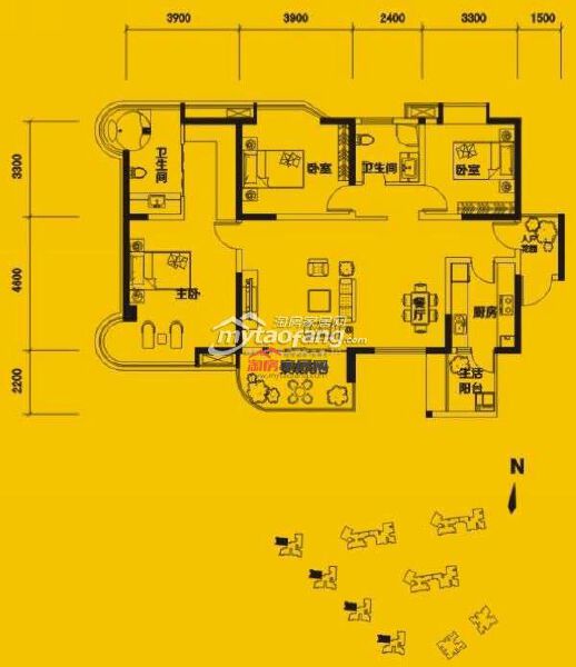 N4 三室两厅两卫143.66㎡户型图