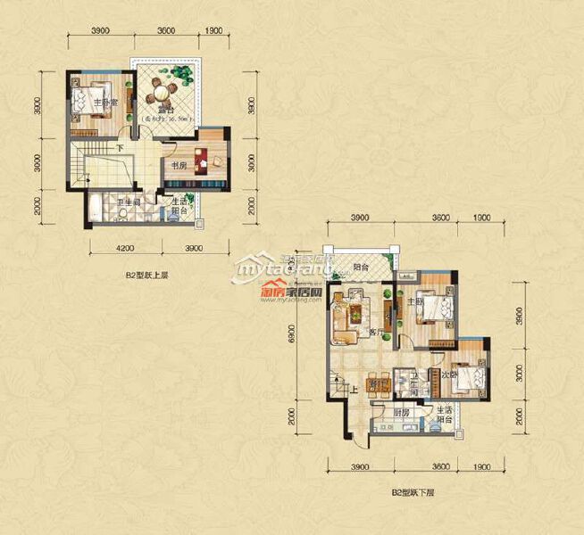 B2四室两厅双卫四阳台户型图
