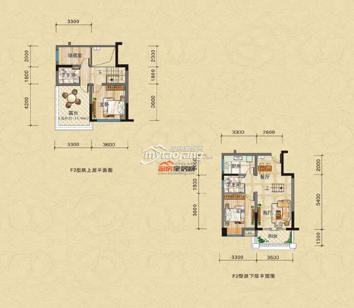 F2三室两厅双卫双阳台户型图