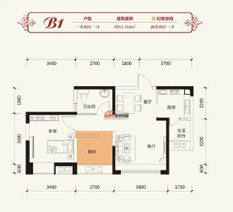 二期B1 一室两厅一卫 64.09㎡