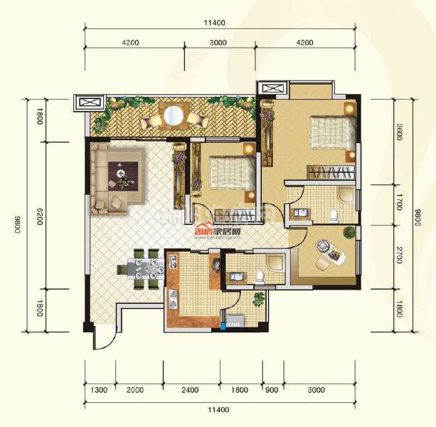 115.98㎡L户型户型图