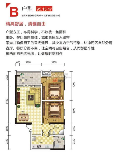 B 兩室兩廳一衛(wèi) 95.15㎡戶型圖