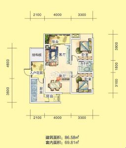 A 2室2厅1卫 86.58㎡