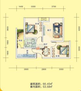 B 2室2厅1卫 66.45㎡