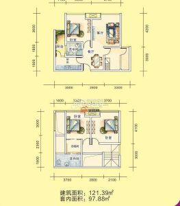 B（跃层） 3室2厅2卫 121.39㎡