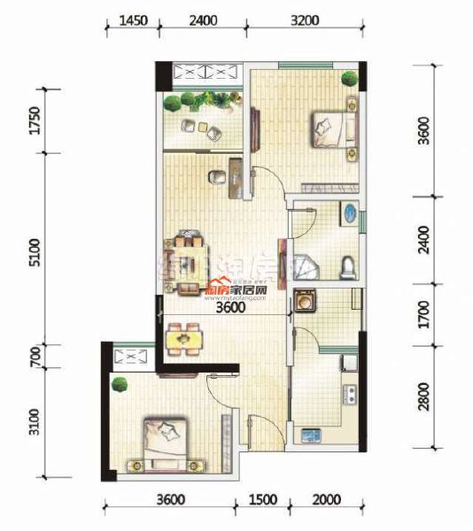 F2 2室2廳1衛(wèi) 73.35㎡戶型圖