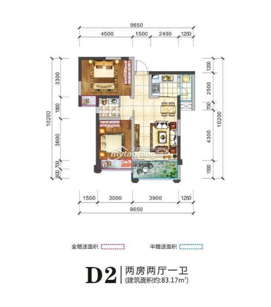 D2 2室2厅1卫 83.17㎡户型图