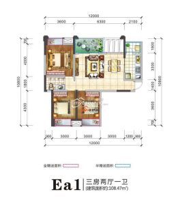 Ea1 3室2厅1卫 108.47㎡