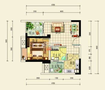 E 1室2厅1卫 45.86㎡