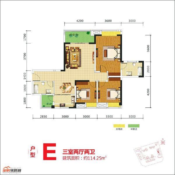 114.25㎡2期E户型户型图
