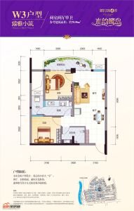W3御景名城（四期）两室两厅单卫 70.90平米