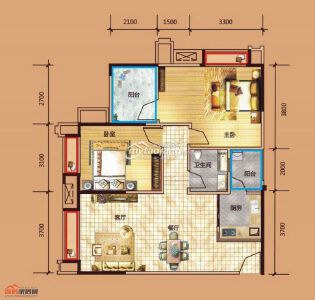 B1 2室2廳1衛(wèi) 87.44㎡