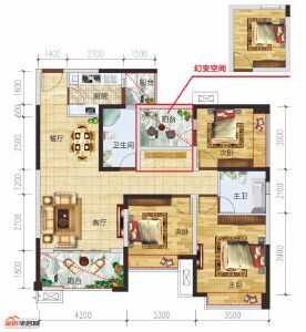 D1户型三室两厅两卫114.3㎡