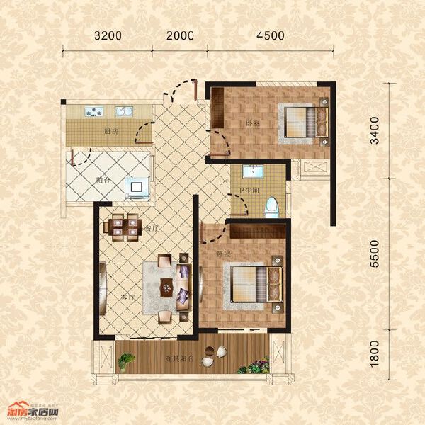 4棟1單元3-31層4號 兩室兩廳一衛(wèi) 89.32㎡戶型圖