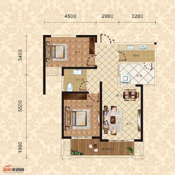 4棟1單元2-31層1號(hào) 兩室兩廳一衛(wèi) 89.32㎡戶型圖