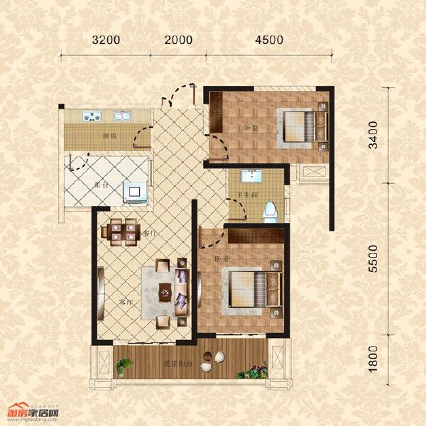 4棟1單元32-33層4號(hào) 兩室兩廳一衛(wèi) 89.32㎡戶型圖