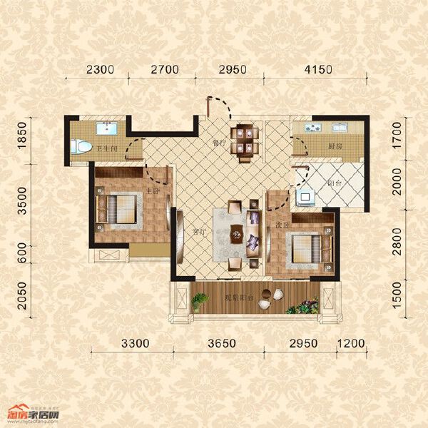 4棟2單元2-30層1號 兩室兩廳一衛(wèi) 87.77㎡戶型圖