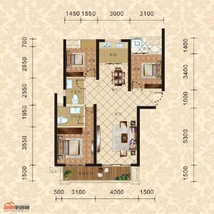 4棟2單元31-33層2號 三室兩廳兩衛(wèi) 128.97㎡