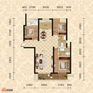 4棟2單元3-30層3號 三室兩廳兩衛(wèi) 128.81㎡
