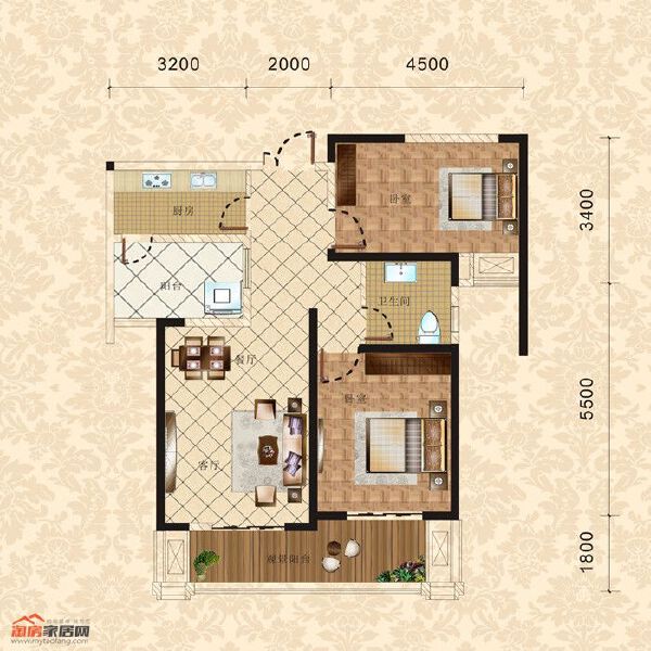 4栋3单元3-31层4号 两室两厅一卫 89.22㎡户型图