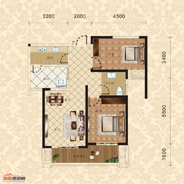 4棟3單元32-33層4號 兩室兩廳一衛(wèi) 89.22㎡戶型圖