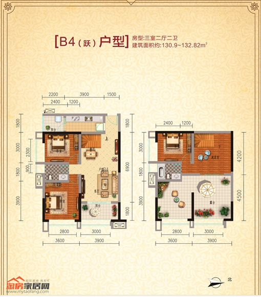 B4（跃层）130.9-132.82户型图