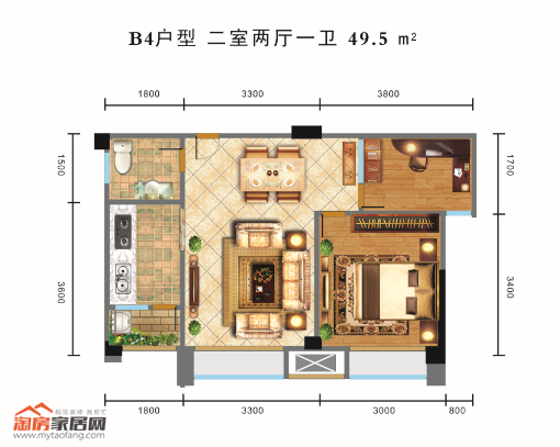 49.5㎡B4户型户型图