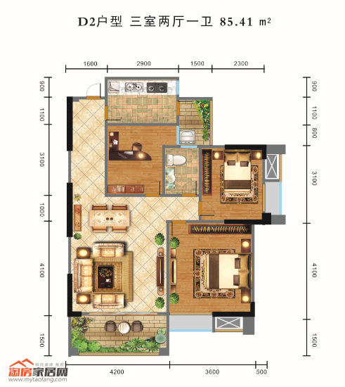 85.41㎡D2户型户型图