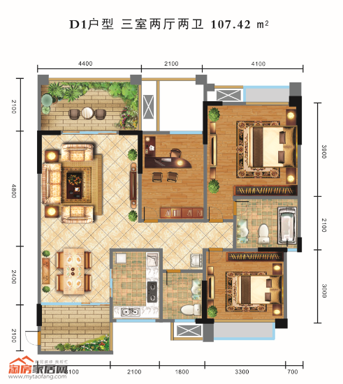 107.42㎡D1户型户型图