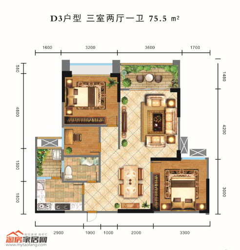 D3 75.5㎡户型图