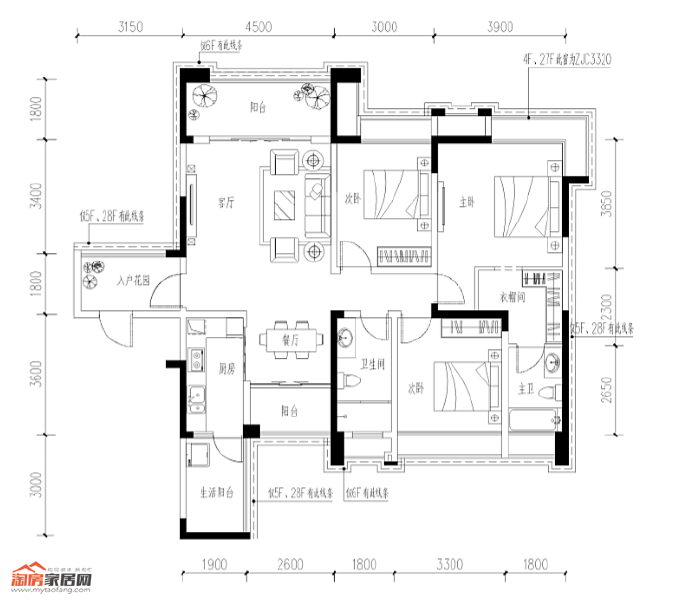C1 133㎡ 三室两厅两卫户型图