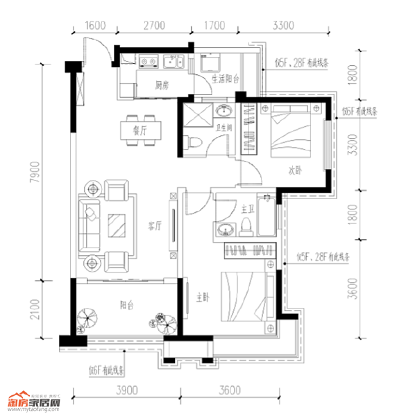C3 两室两厅两卫92㎡户型图